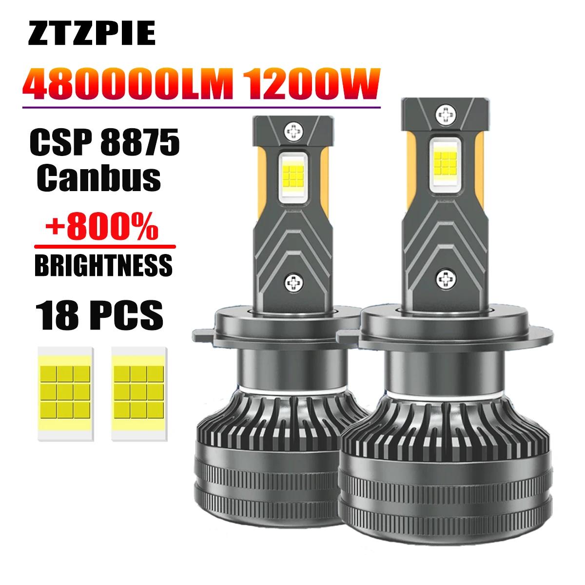 ZTZPIE ĵ LED  CSP 8775  ڵ Ʈ Ʈ, 6000K HB3 HB4 9005 9006 H1 H7 H4 H11 H8 9012 , 1200W 480000LM